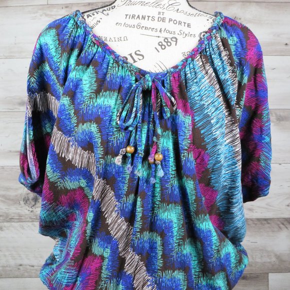 Scott* Women's V-Neck Tie Dolman‎ Sleeves Elastic Waist Blouse~ Size Small - Picture 3 of 14